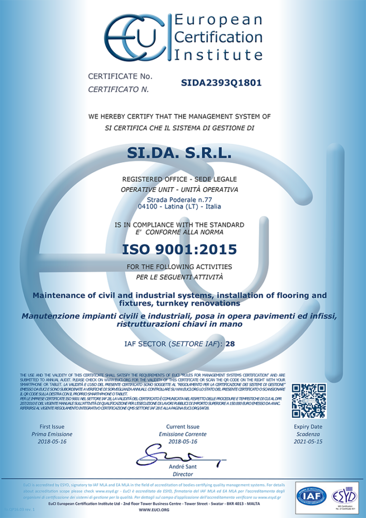 SIDA certificazione ISO