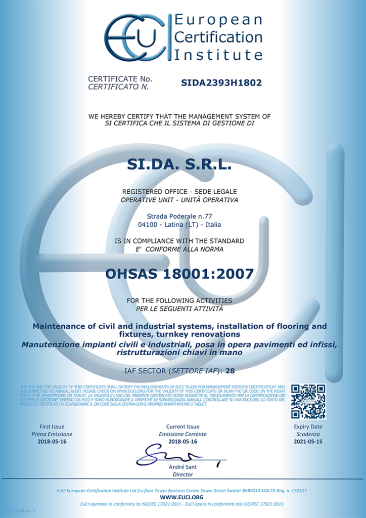 SIDA certificazione OHSAS